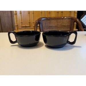 Francoma Black Ceramic Soup Mugs Set of 2 Glossy Terracotta Bottom Coffee Cups